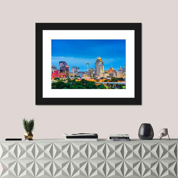 San Antonio Skyline In Texas Panoramic Canvas Wall Art-1 Piece-36" x 12"-Tiaracle