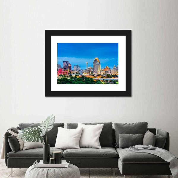 San Antonio Skyline In Texas Panoramic Canvas Wall Art-1 Piece-36" x 12"-Tiaracle