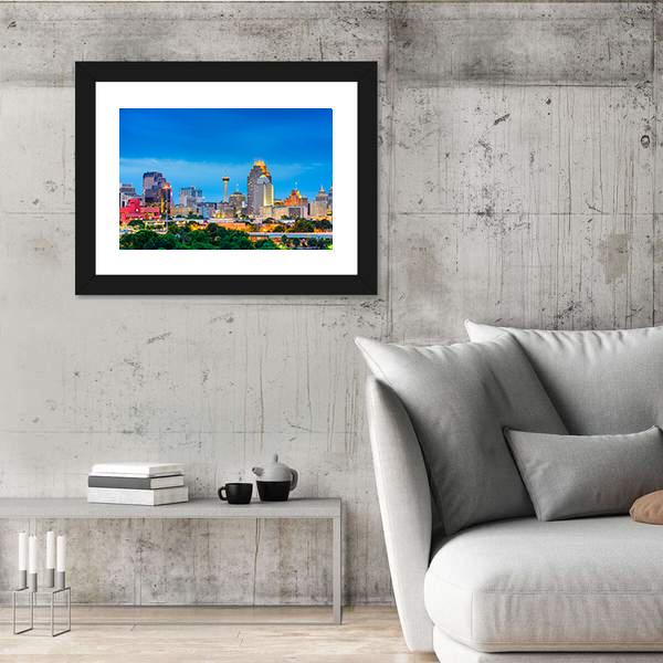 San Antonio Skyline In Texas Panoramic Canvas Wall Art-1 Piece-36" x 12"-Tiaracle