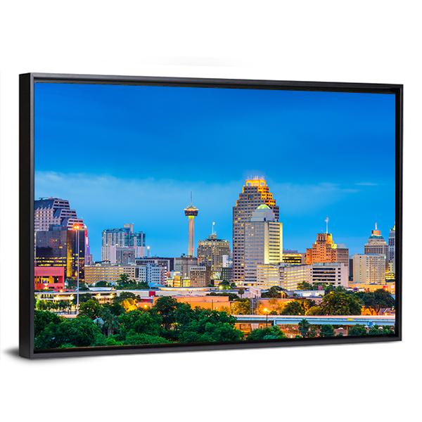 San Antonio Skyline In Texas Panoramic Canvas Wall Art-1 Piece-36" x 12"-Tiaracle