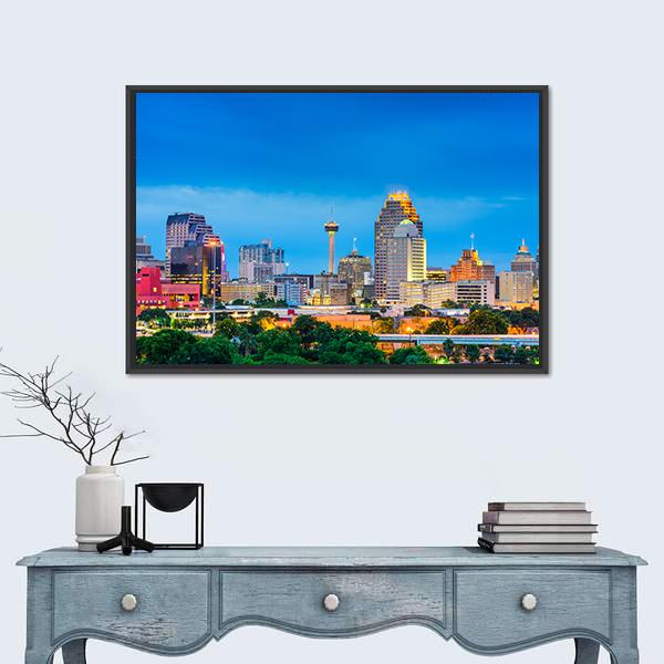 San Antonio Skyline In Texas Panoramic Canvas Wall Art-1 Piece-36" x 12"-Tiaracle