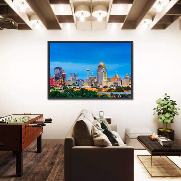 San Antonio Skyline In Texas Panoramic Canvas Wall Art-1 Piece-36" x 12"-Tiaracle