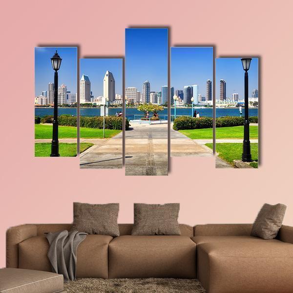 San Diego City View From The Park Canvas Wall Art-5 Pop-Gallery Wrap-47" x 32"-Tiaracle