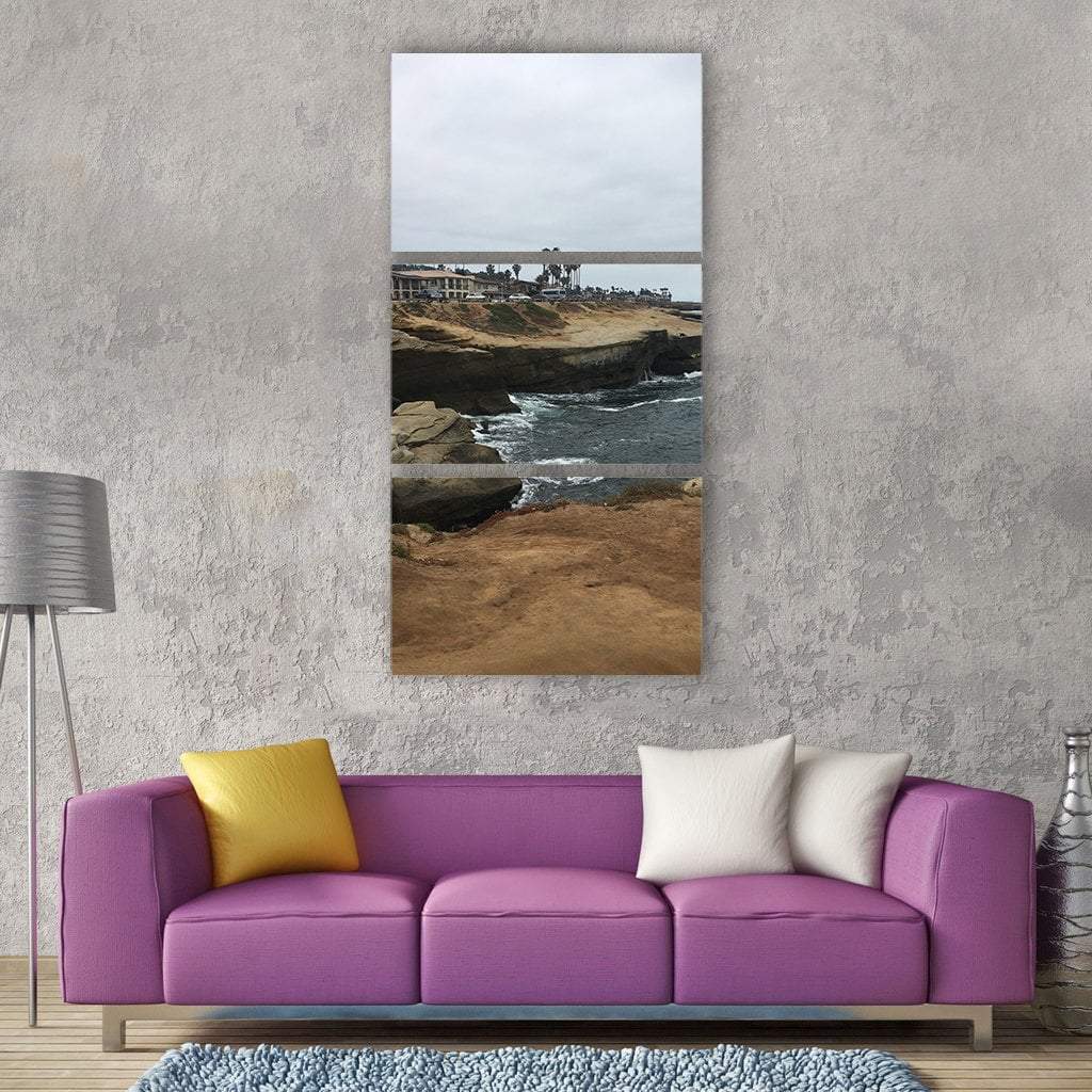 San Diego Cliffs Near Ocean Vertical Canvas Wall Art-3 Vertical-Gallery Wrap-12" x 25"-Tiaracle