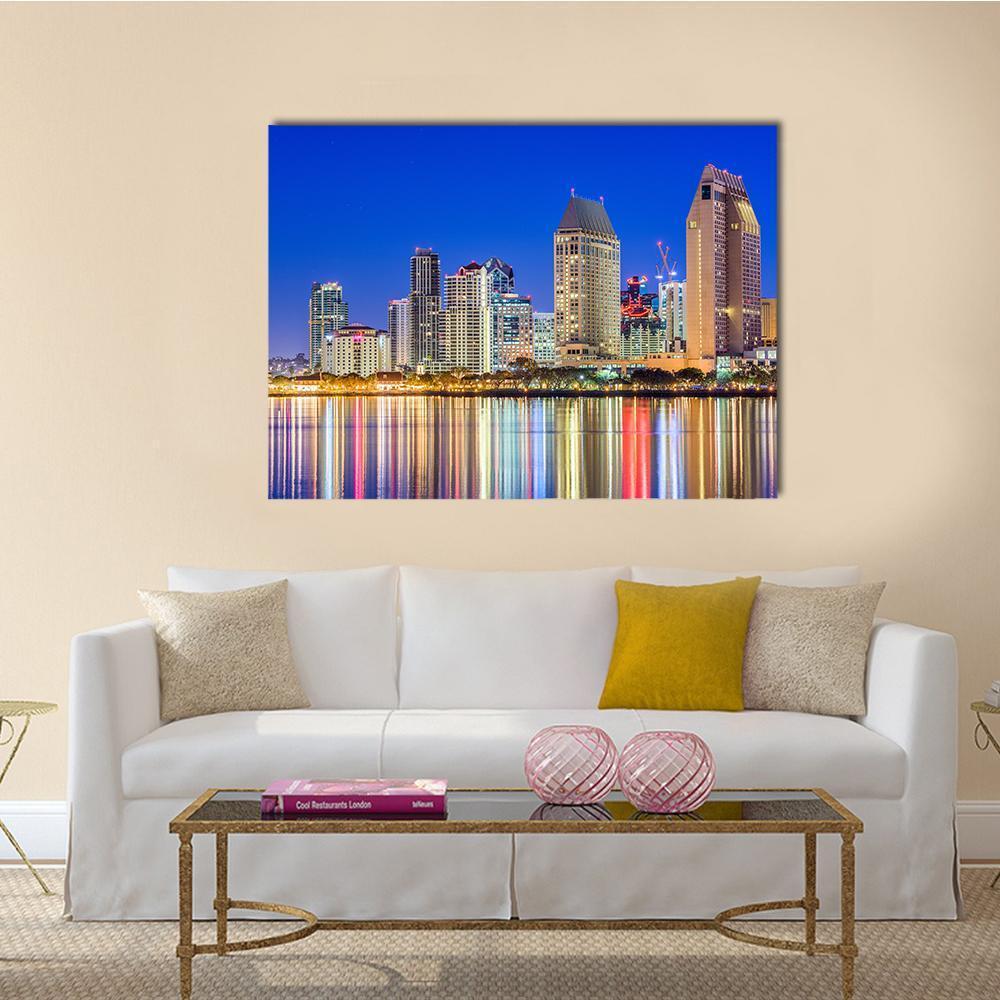 San Diego Downtown Cityscape At Night Canvas Wall Art-1 Piece-Gallery Wrap-36" x 24"-Tiaracle
