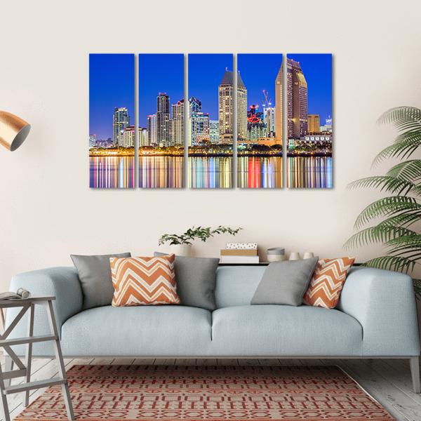 San Diego Downtown Cityscape At Night Canvas Wall Art-5 Horizontal-Gallery Wrap-22" x 12"-Tiaracle