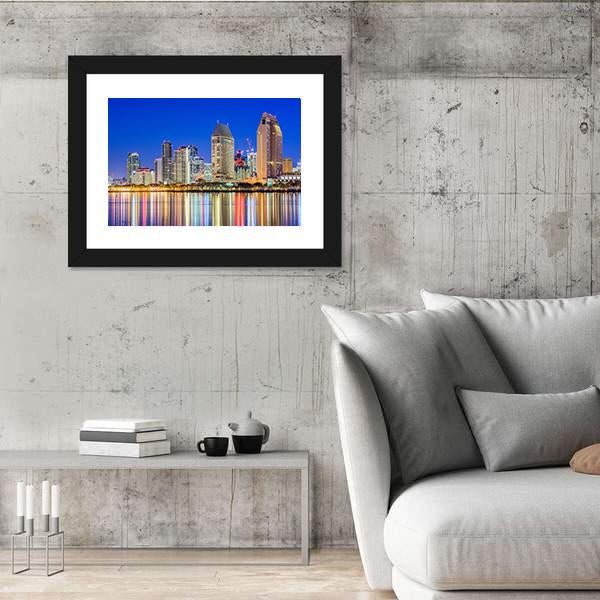 San Diego Downtown Cityscape At Night Canvas Wall Art-3 Horizontal-Gallery Wrap-25" x 16"-Tiaracle