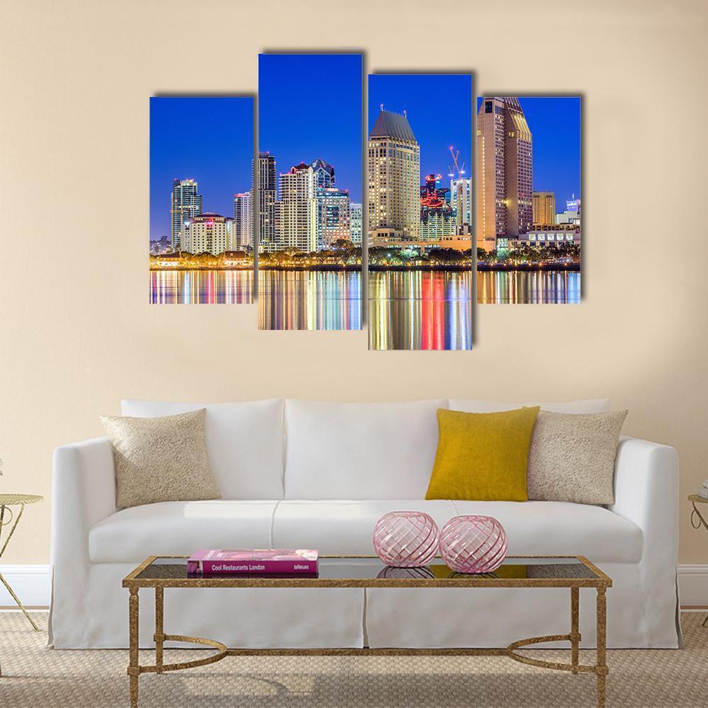 San Diego Downtown Cityscape At Night Canvas Wall Art-4 Pop-Gallery Wrap-50" x 32"-Tiaracle