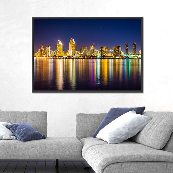 San Diego Skyline At Night Panoramic Canvas Wall Art-1 Piece-36" x 12"-Tiaracle