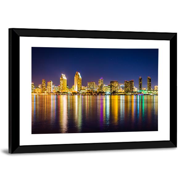San Diego Skyline At Night Panoramic Canvas Wall Art-1 Piece-36" x 12"-Tiaracle