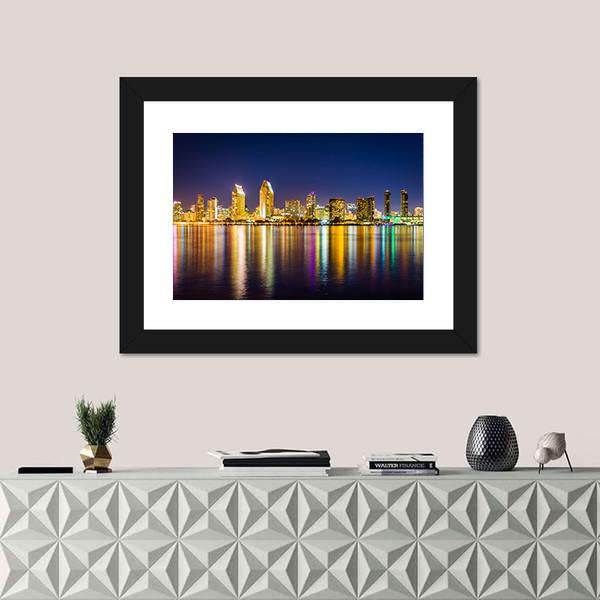San Diego Skyline At Night Panoramic Canvas Wall Art-1 Piece-36" x 12"-Tiaracle