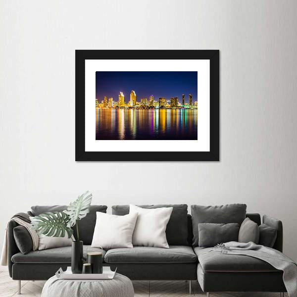 San Diego Skyline At Night Panoramic Canvas Wall Art-1 Piece-36" x 12"-Tiaracle