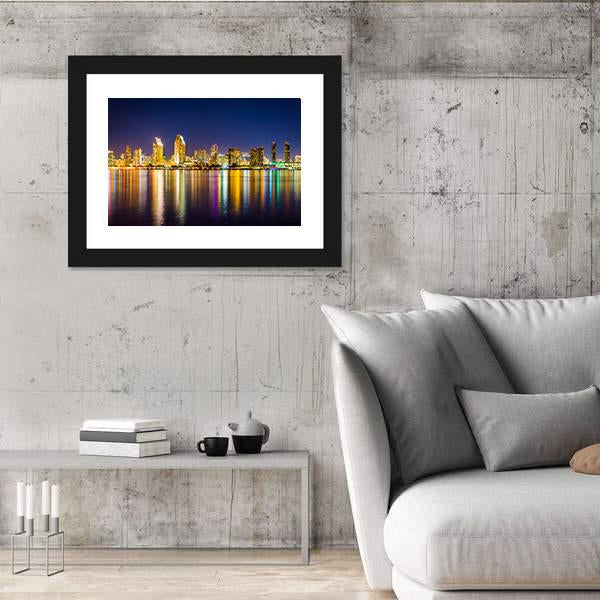 San Diego Skyline At Night Panoramic Canvas Wall Art-1 Piece-36" x 12"-Tiaracle