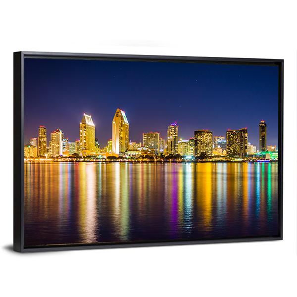 San Diego Skyline At Night Panoramic Canvas Wall Art-1 Piece-36" x 12"-Tiaracle