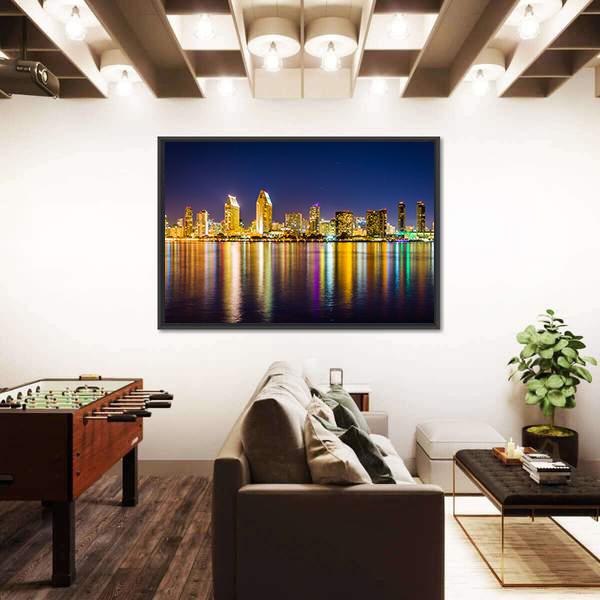 San Diego Skyline At Night Panoramic Canvas Wall Art-1 Piece-36" x 12"-Tiaracle