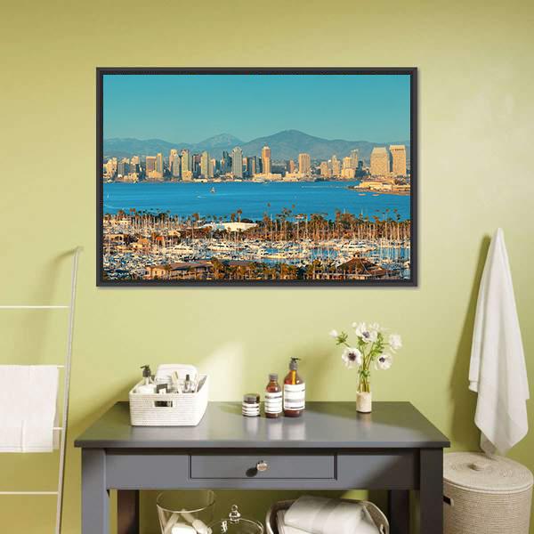 San Diego Skyline Panoramic Canvas Wall Art-1 Piece-36" x 12"-Tiaracle