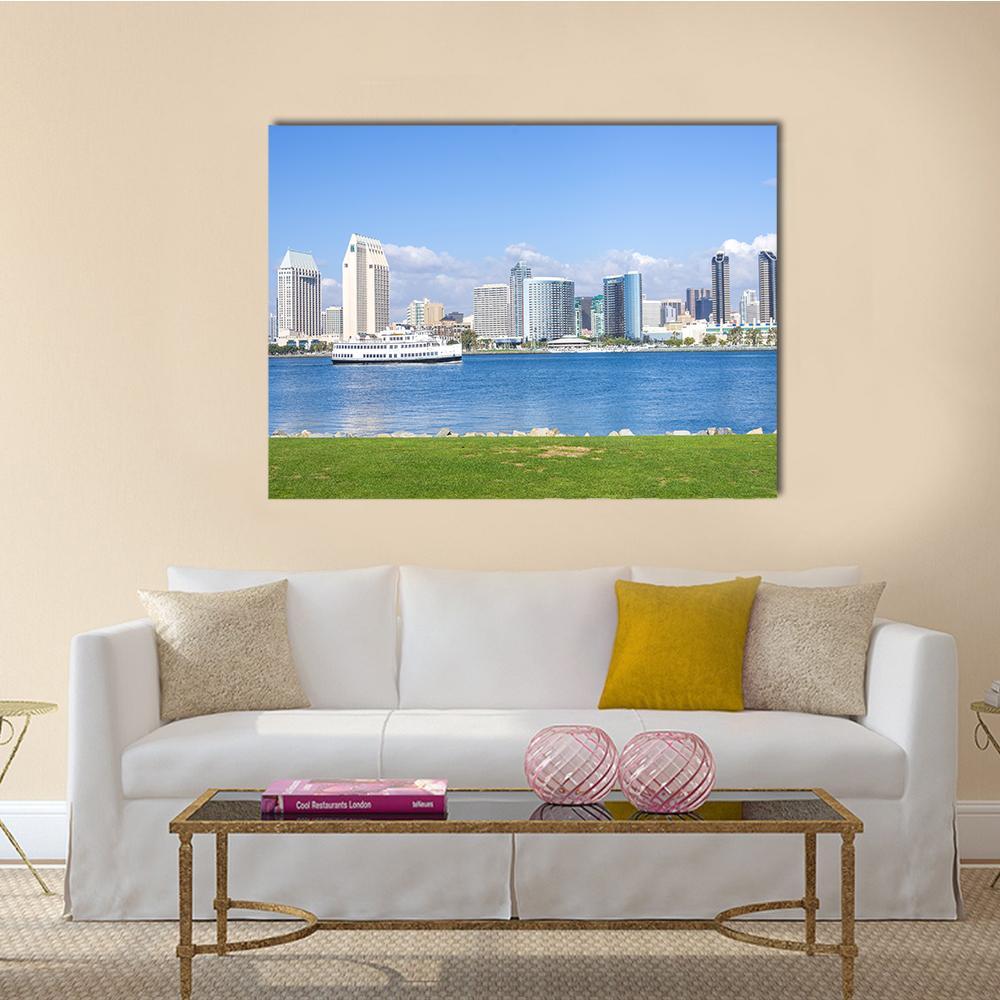 San Diego Skyline View From Coronado Island Canvas Wall Art-4 Horizontal-Gallery Wrap-34" x 24"-Tiaracle