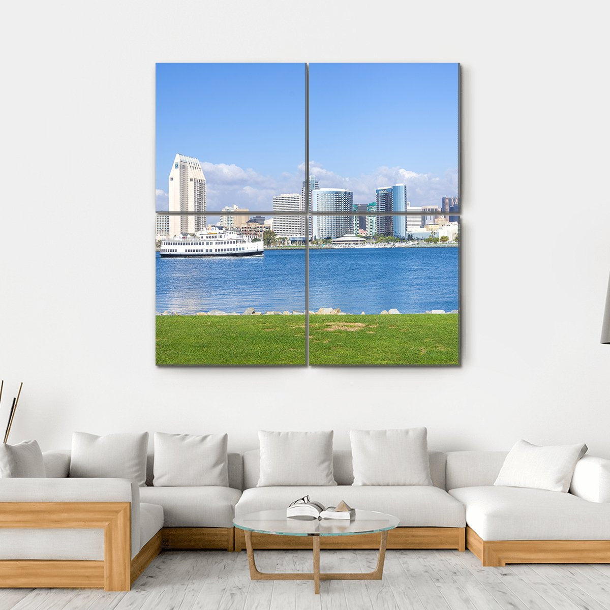San Diego Skyline View From Coronado Island Canvas Wall Art-4 Square-Gallery Wrap-17" x 17"-Tiaracle