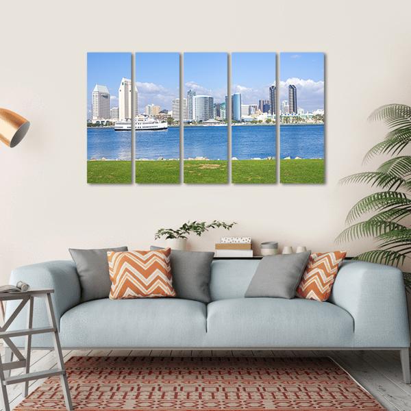San Diego Skyline View From Coronado Island Canvas Wall Art-5 Horizontal-Gallery Wrap-22" x 12"-Tiaracle