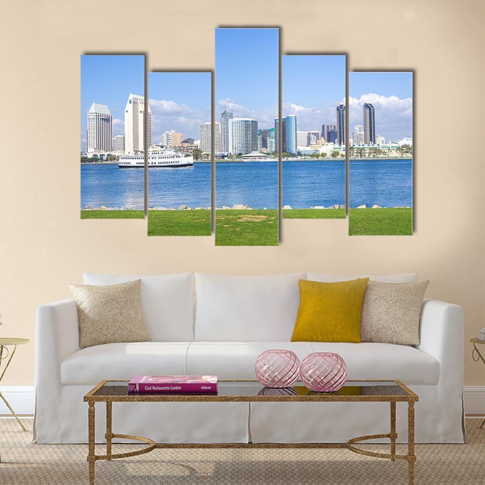 San Diego Skyline View From Coronado Island Canvas Wall Art-5 Pop-Gallery Wrap-47" x 32"-Tiaracle