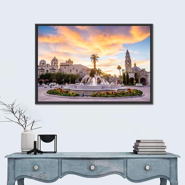 San Diego's Balboa Park At Twilight Canvas Wall Art-1 Piece-Floating Frame-24" x 16"-Tiaracle