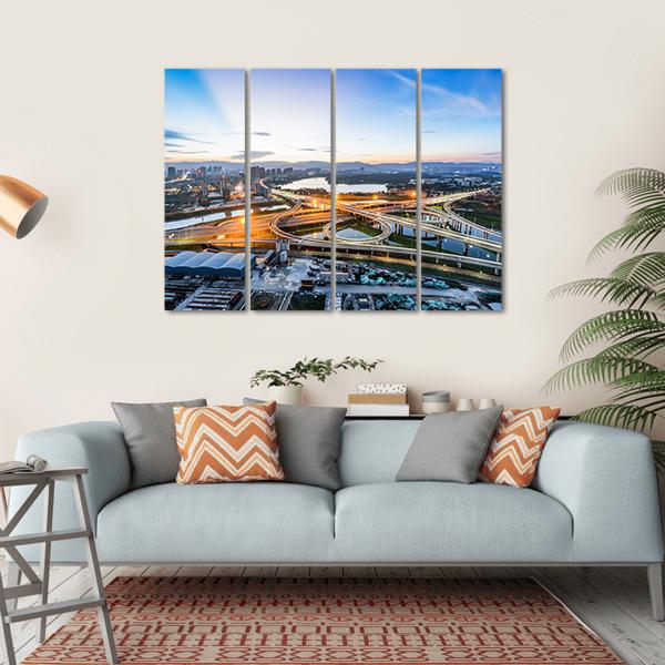 San Francisco City At Night Canvas Wall Art-4 Horizontal-Gallery Wrap-34" x 24"-Tiaracle