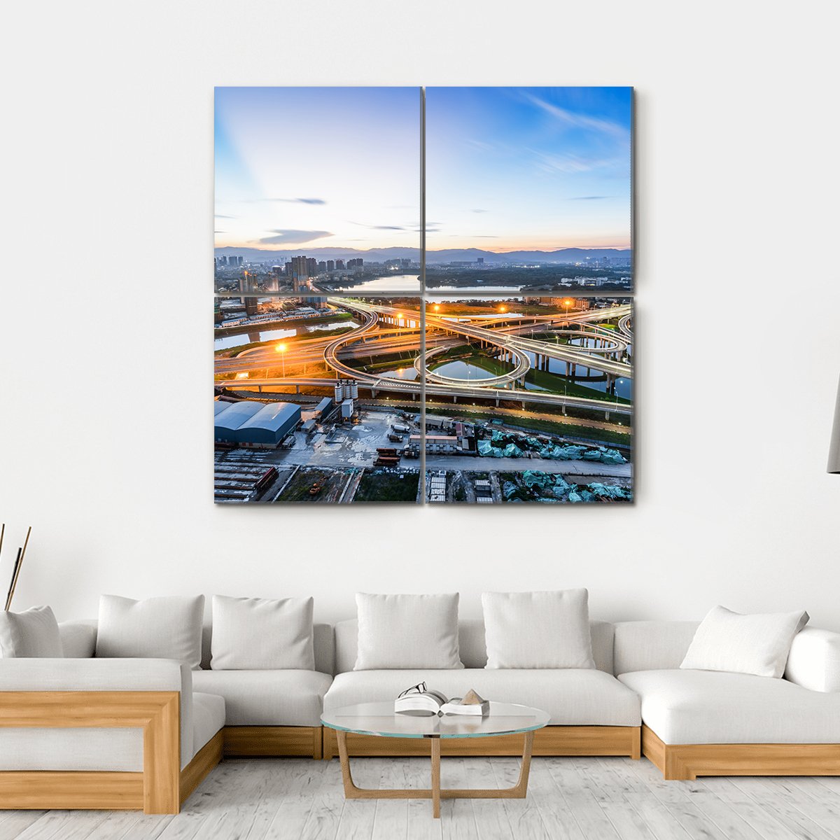 San Francisco City At Night Canvas Wall Art-4 Square-Gallery Wrap-17" x 17"-Tiaracle