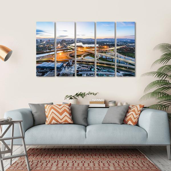 San Francisco City At Night Canvas Wall Art-5 Horizontal-Gallery Wrap-22" x 12"-Tiaracle