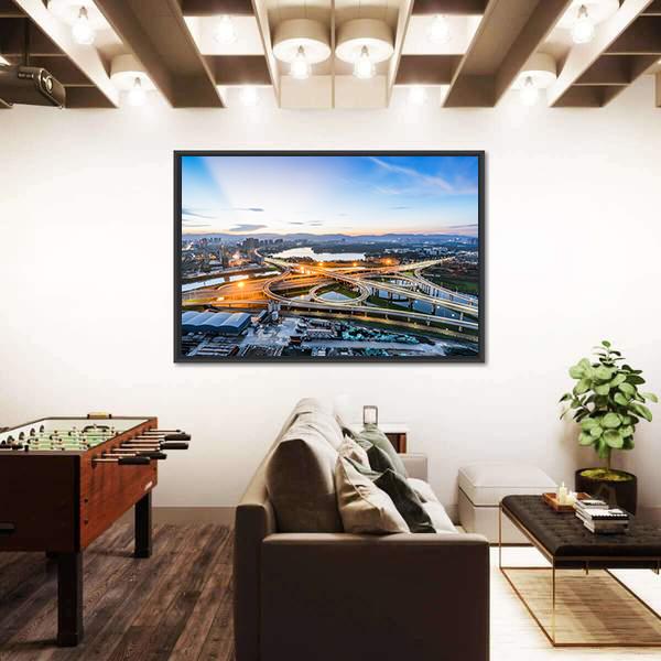 San Francisco City At Night Canvas Wall Art-3 Horizontal-Gallery Wrap-25" x 16"-Tiaracle