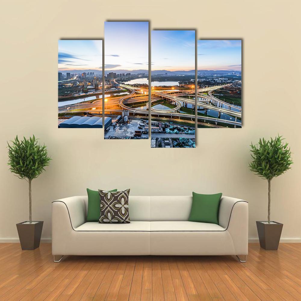 San Francisco City At Night Canvas Wall Art-4 Pop-Gallery Wrap-50" x 32"-Tiaracle