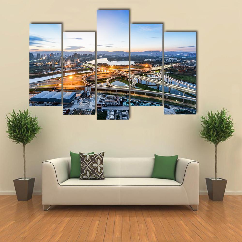 San Francisco City At Night Canvas Wall Art-5 Pop-Gallery Wrap-47" x 32"-Tiaracle