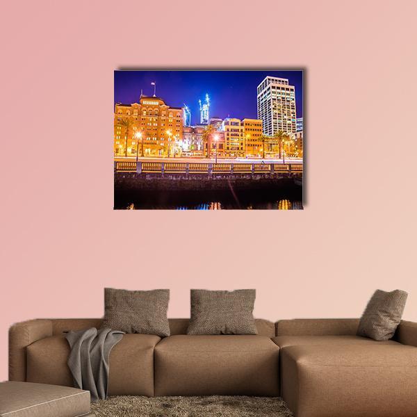 San Francisco Downtown City Skyline At Night Canvas Wall Art-4 Pop-Gallery Wrap-50" x 32"-Tiaracle