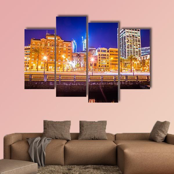 San Francisco Downtown City Skyline At Night Canvas Wall Art-4 Pop-Gallery Wrap-50" x 32"-Tiaracle