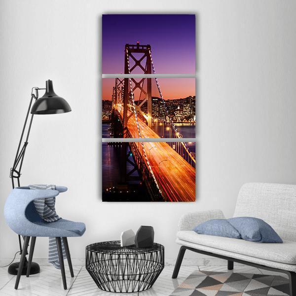 San Francisco Skyline And Bay Bridge Vertical Canvas Wall Art-3 Vertical-Gallery Wrap-12" x 25"-Tiaracle