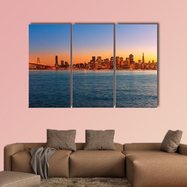 San Francisco Sunset Skyline In California Canvas Wall Art-3 Horizontal-Gallery Wrap-25" x 16"-Tiaracle