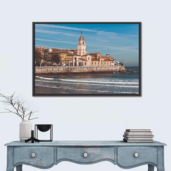 San Lorenzo Ocean Beach And San Pedro church Canvas Wall Art-1 Piece-Floating Frame-24" x 16"-Tiaracle