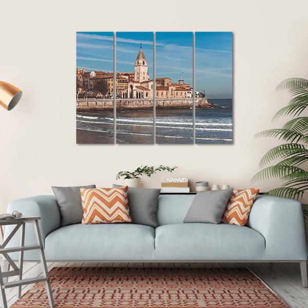 San Lorenzo Ocean Beach And San Pedro Church Canvas Wall Art-4 Horizontal-Gallery Wrap-34" x 24"-Tiaracle