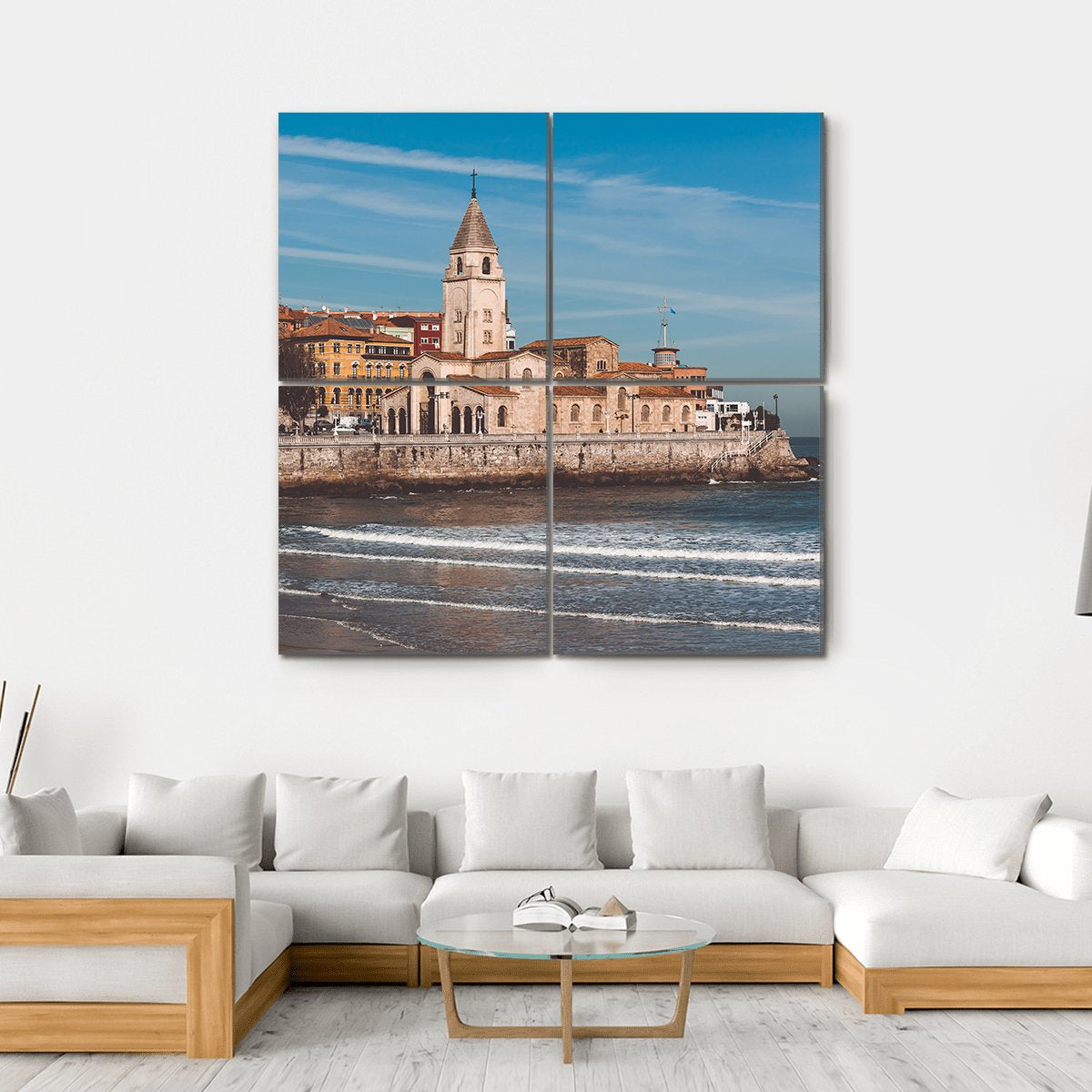San Lorenzo Ocean Beach And San Pedro Church Canvas Wall Art-4 Square-Gallery Wrap-17" x 17"-Tiaracle