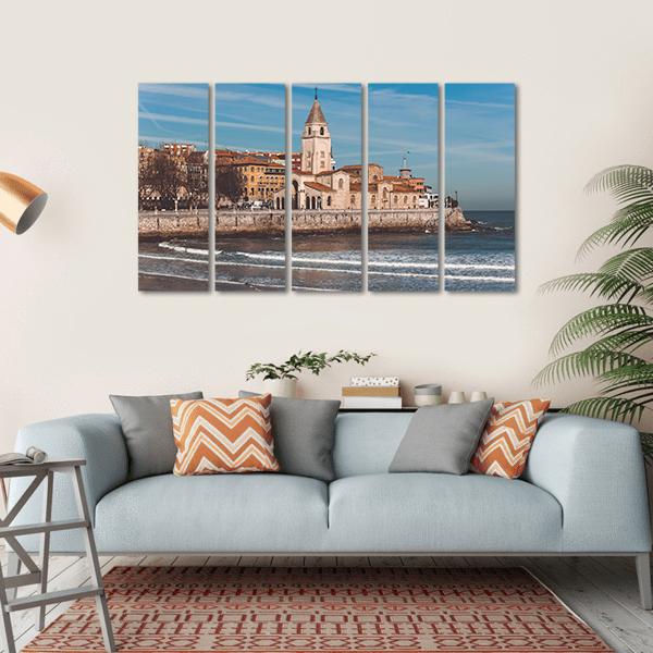 San Lorenzo Ocean Beach And San Pedro Church Canvas Wall Art-5 Horizontal-Gallery Wrap-22" x 12"-Tiaracle