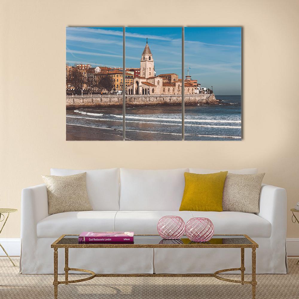 San Lorenzo Ocean Beach And San Pedro church Canvas Wall Art-3 Horizontal-Gallery Wrap-37" x 24"-Tiaracle