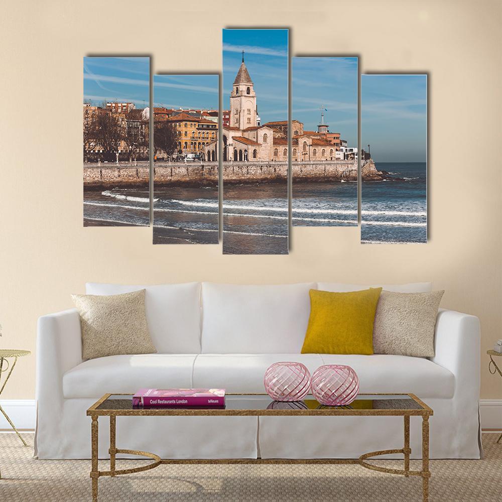 San Lorenzo Ocean Beach And San Pedro church Canvas Wall Art-5 Pop-Gallery Wrap-47" x 32"-Tiaracle