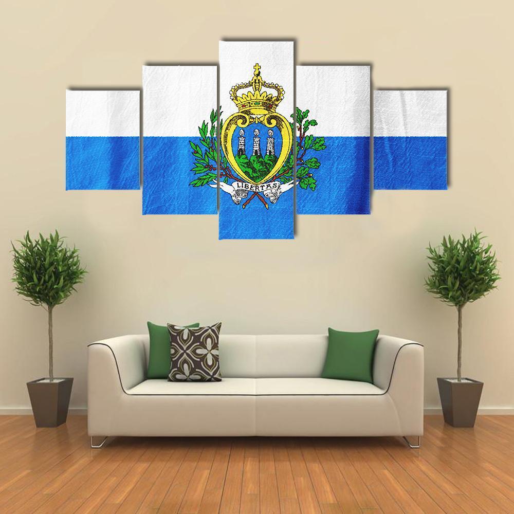 San Marino Flag Canvas Wall Art-5 Star-Gallery Wrap-62" x 32"-Tiaracle