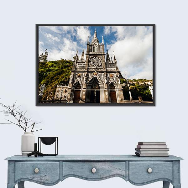 Sanctuary Of Our Lady Las Lajas Canvas Wall Art-1 Piece-Floating Frame-24" x 16"-Tiaracle