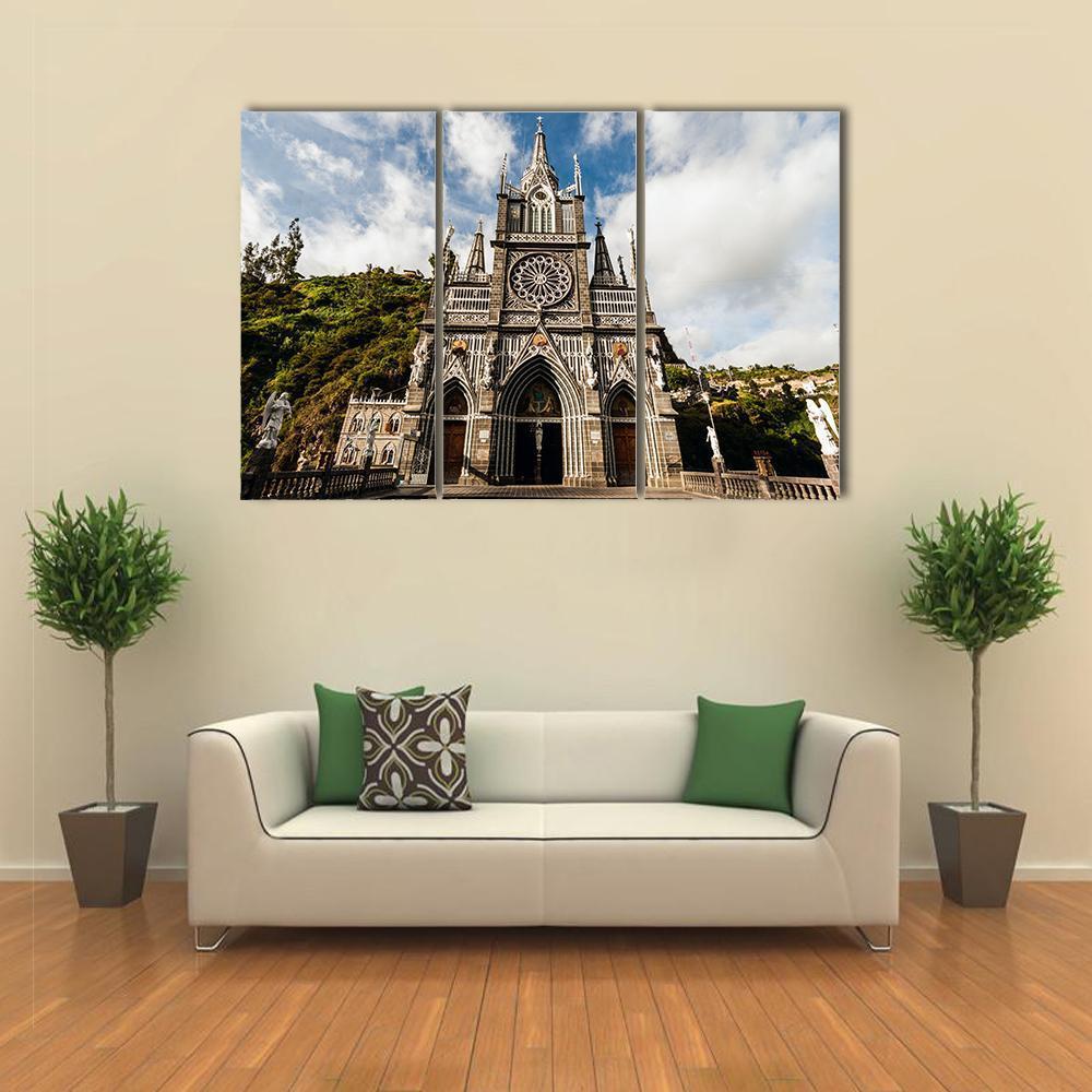 Sanctuary Of Our Lady Las Lajas Canvas Wall Art-4 Pop-Gallery Wrap-50" x 32"-Tiaracle