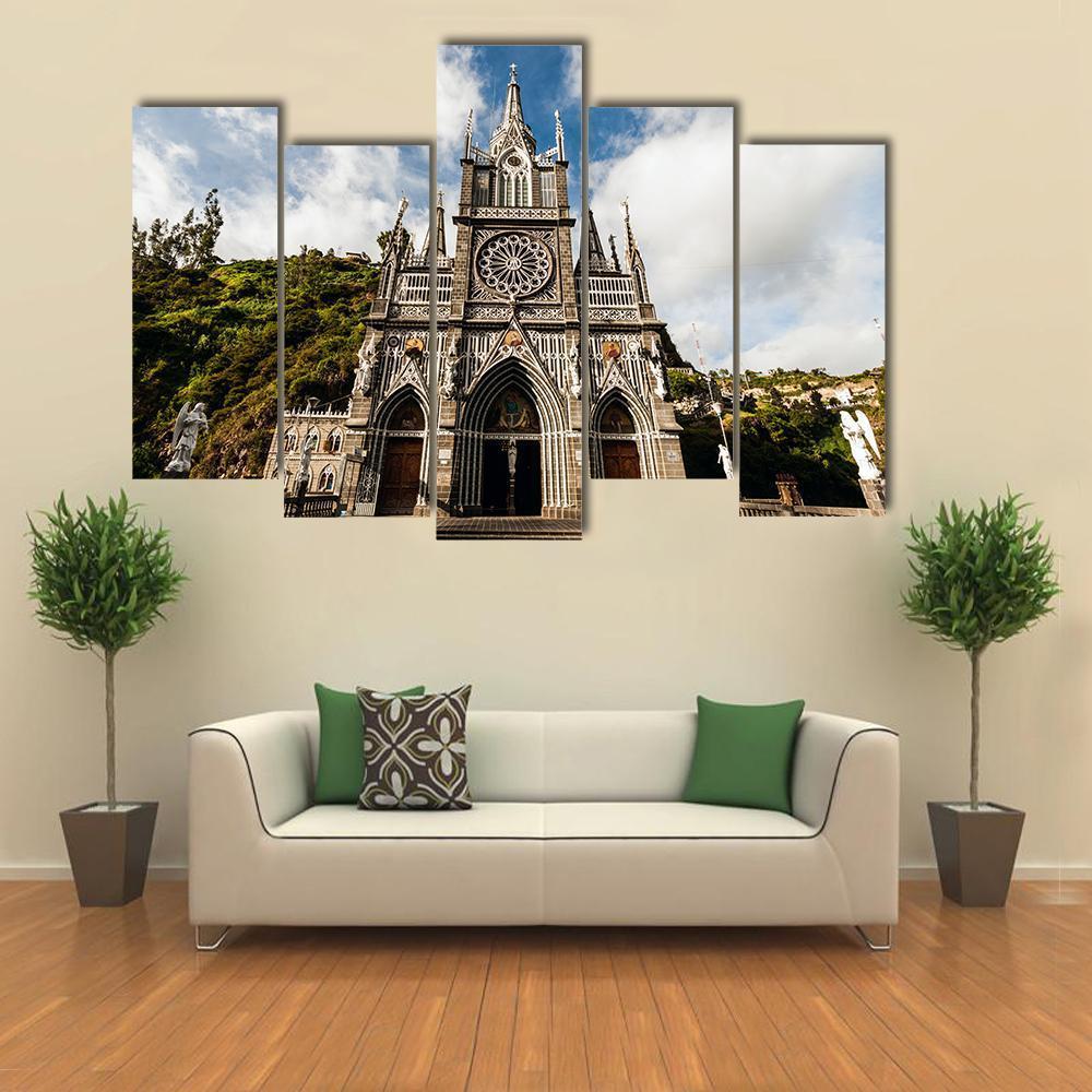 Sanctuary Of Our Lady Las Lajas Canvas Wall Art-5 Pop-Gallery Wrap-47" x 32"-Tiaracle