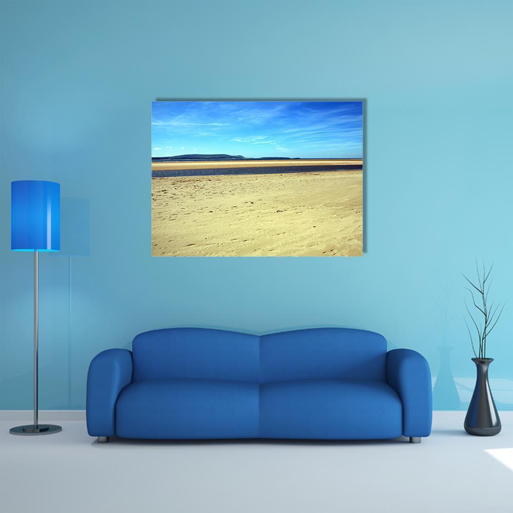 Sand Beach At Burry Port Canvas Wall Art-1 Piece-Gallery Wrap-48" x 32"-Tiaracle