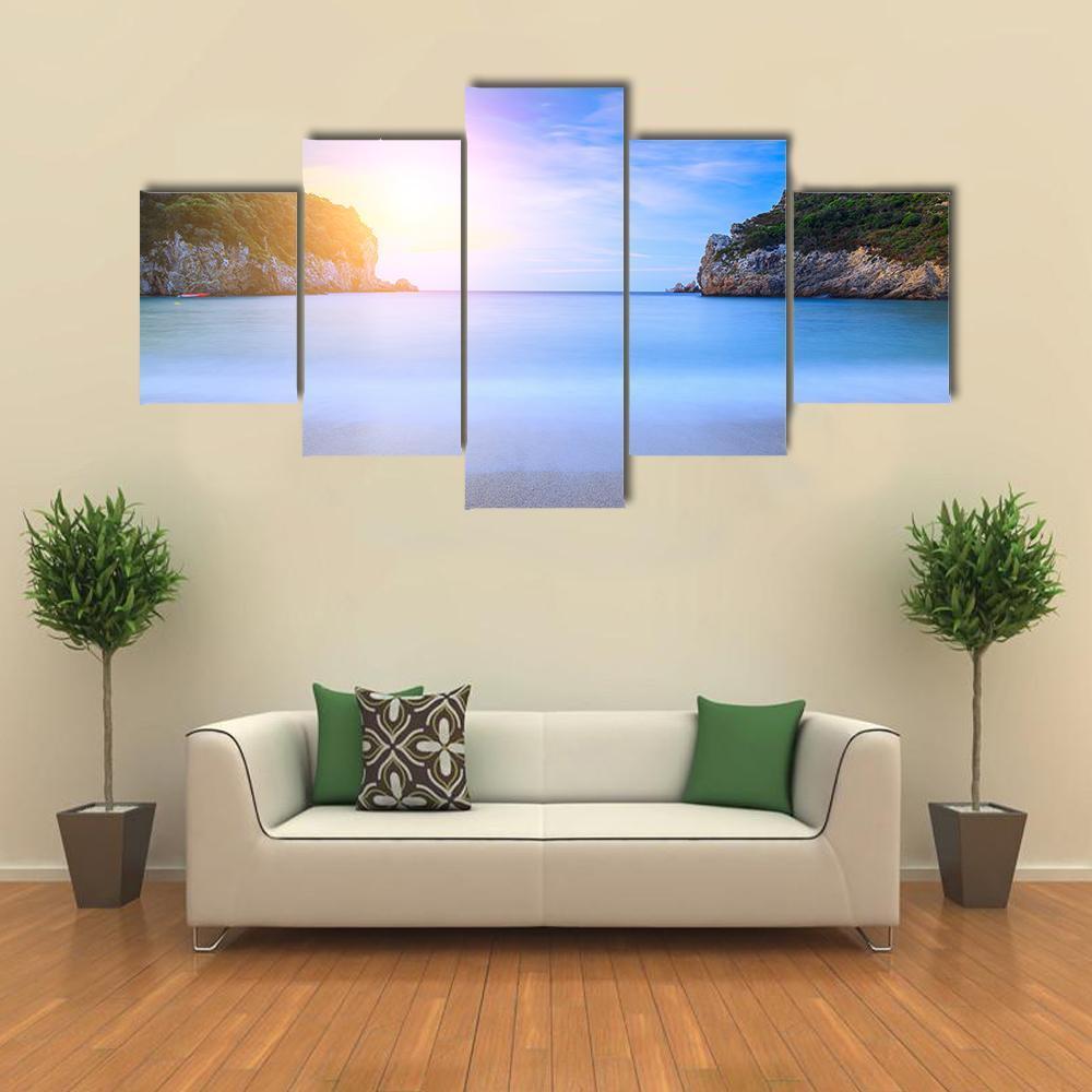 Sand Beach In Close Bay Canvas Wall Art-5 Star-Gallery Wrap-62" x 32"-Tiaracle