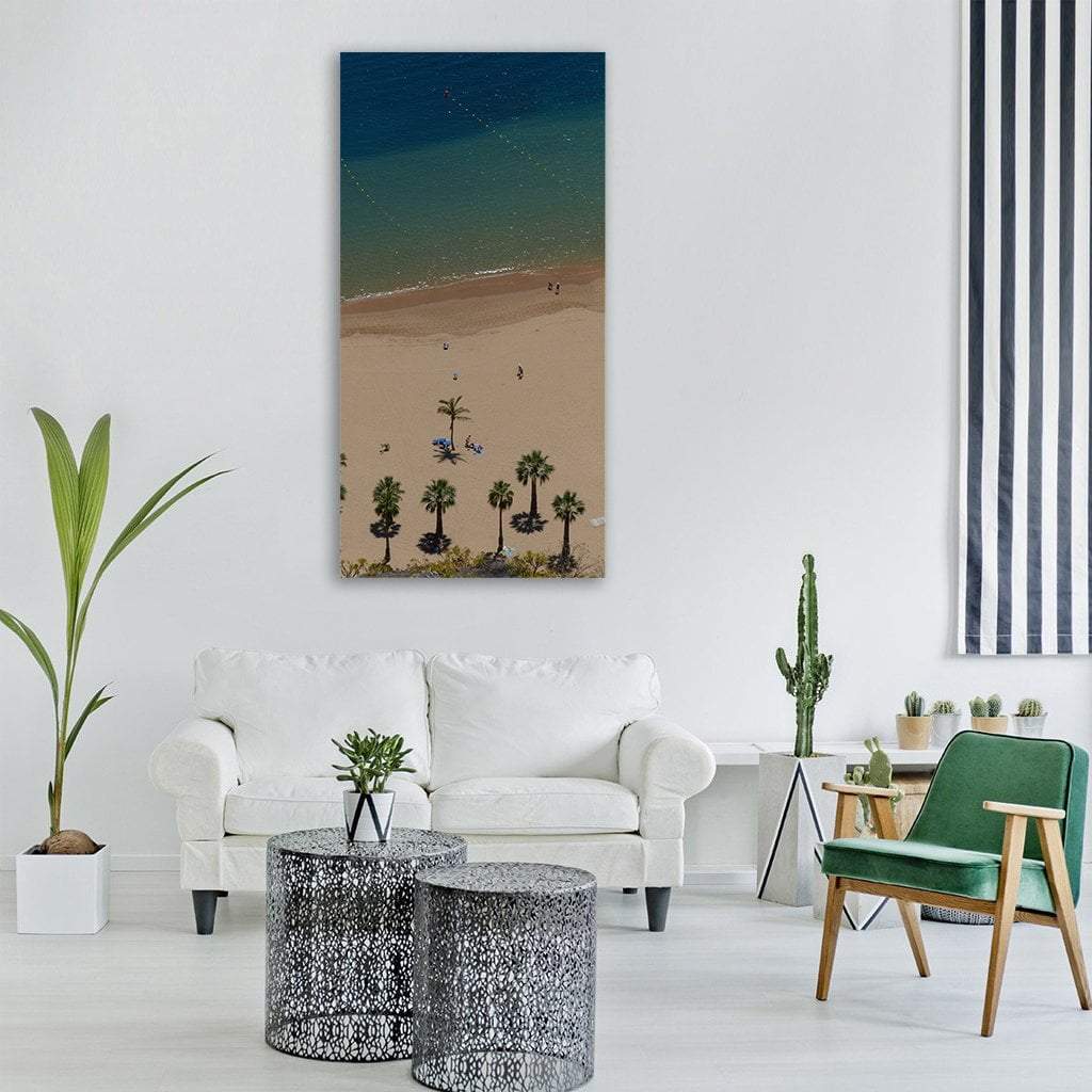 Sand Beach With Palm Trees Vertical Canvas Wall Art-1 Vertical-Gallery Wrap-12&quot; x 24&quot;-Tiaracle