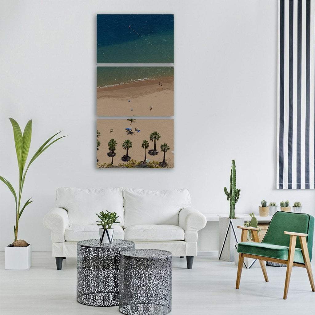 Sand Beach With Palm Trees Vertical Canvas Wall Art-3 Vertical-Gallery Wrap-12&quot; x 25&quot;-Tiaracle