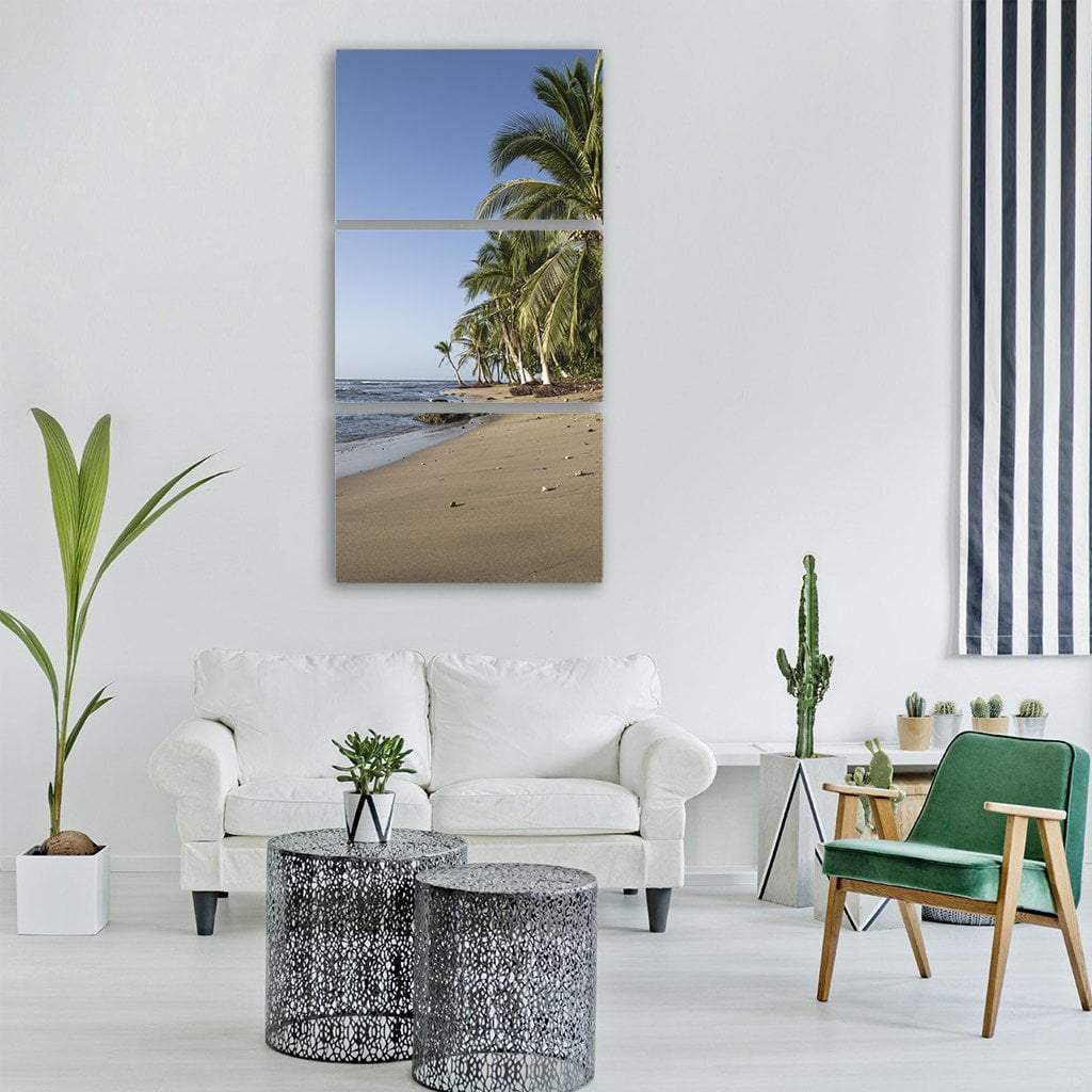 Sand Beach With Sea Ocean Waves Vertical Canvas Wall Art-3 Vertical-Gallery Wrap-12&quot; x 25&quot;-Tiaracle